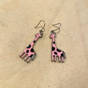 Pink and Black Polka dot Giraffe Earrings